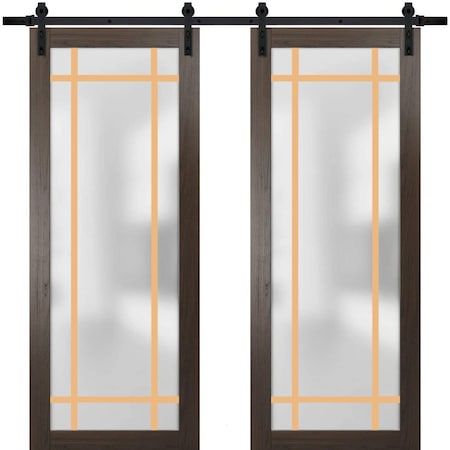 Sartodoors Sturdy Double Barn Door with Frosted Glass Planum 2113 36x96 (2* 18x96) Solid Core Modern Interior PLANUM2113DB-CA-36 x 96 (2* 18x96)