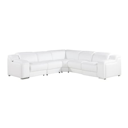 Homeroots White Italian Leather Power Reclining L Shaped Five Piece Corner Sectional 544993