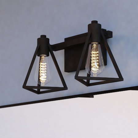 Vaxcel Ravenna 2 Light Matte Black Bathroom Vanity Fixture Metal Cage Shade, LED Compatible W0444