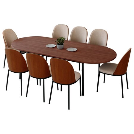 Leisuremod 82.7 in W, 29.5 in L, Manufactured Wood/Steel/PU Leather, Walnut/Light Brown TT84-CWN18-LBR
