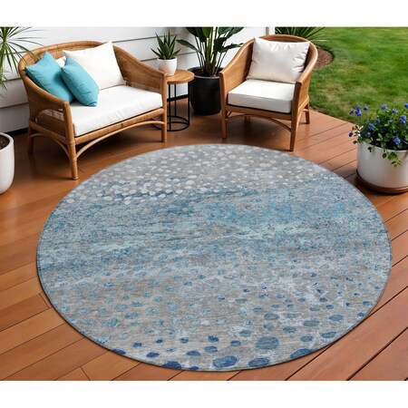 Homeroots 8' Gray And Silver Round Abstract Washable Indoor Outdoor Area Rug 609458