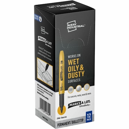 Avery Marks A Lot Avery Ultra Duty Marks-A-Lot Permanent Markers, 1 mm Bullet Marker Point, Black Ink, 6PK 29840