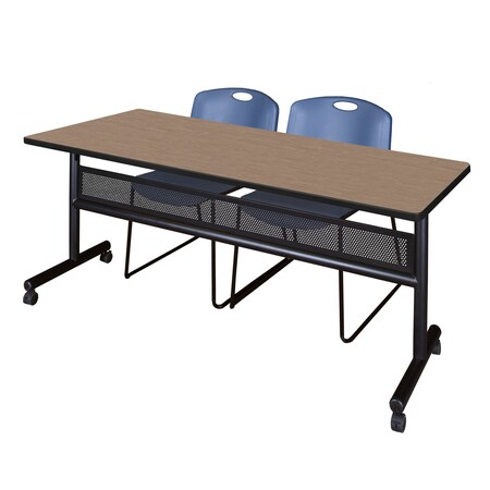 Regency Kobe Flip-Top Privacy Nesting Table W/ 2 Zeng Stack Chairs, 72 in W, 30 in L, Noble Oak MKFTM7230NO44BE