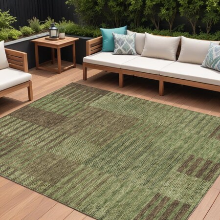 Homeroots 9' X 12' Brown Taupe And Green Striped Washable Indoor Outdoor Area Rug 613173