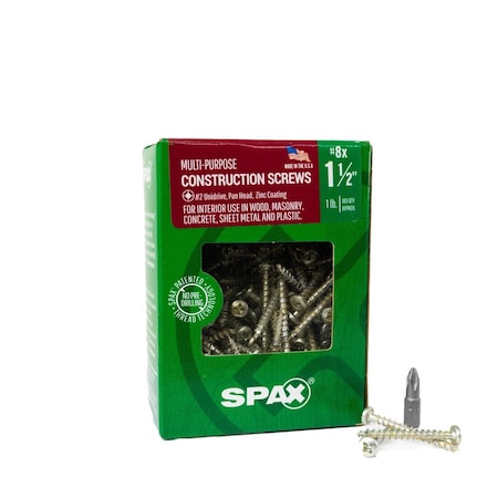 Spax #8 x 1-1/2 in Interior Wood Metal Screws Cabinet Pan Head Phillips Square Unidrive, 180PK 4111010400404