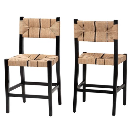 Bali & Pari Prita Bohemian Paper Loom and Black Mahogany Wood 2-Piece Counter Stool Set 249-2PC-13881-ZORO