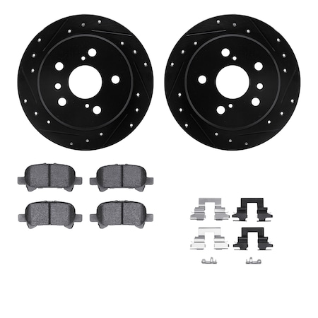 Dynamic Friction Co DFC Rotors-Drilled & Slotted-Black w/ 5000 Advanced Brake Pads Incl Hdw 8512-76121