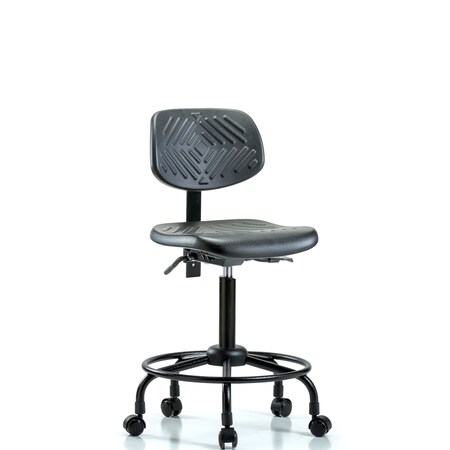 Blue Ridge Ergonomics Chair, Poly, Med Bench, RT Casters, No Arms, 21-1/2" to 29-1/2" Height, Black; Blue BR-PMBCH-RT-T0-A0-RC