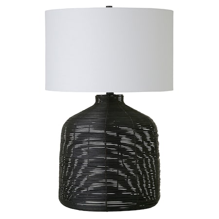 Homeroots 27" Black Rattan Table Lamp With White Drum Shade 524435