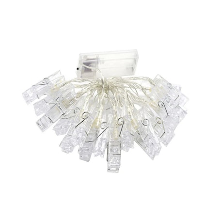 Elegani 20 LED Clear Cable Photo Clip String Lights - 40 Large Clips, 9' Lighted Length, Warm White Glow PH-600124