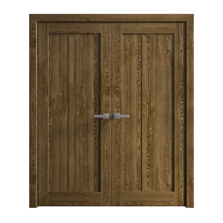 Sartodoors Interior Solid French Double Doors 64 x 80 inches, Ego 5006 Marble Oak, Wood Interior Solid Panel EGO5006DD-DMR-64