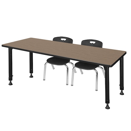 Regency Kee Adjustable Classroom Table W/ 2 Andy Stack Chairs, 72 in W, 30 in L, Noble Oak MT7230NOAPBK45BK