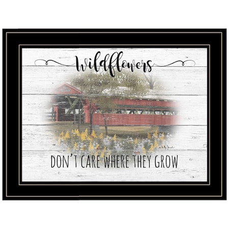 Homeroots Wildflowers Covered Bridge Black Framed Print Wall Art 406377