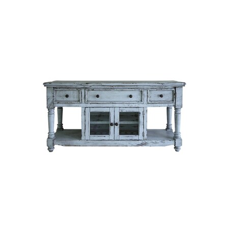 Homeroots 70" Blue Solid Wood Open shelving Distressed TV Stand 528738