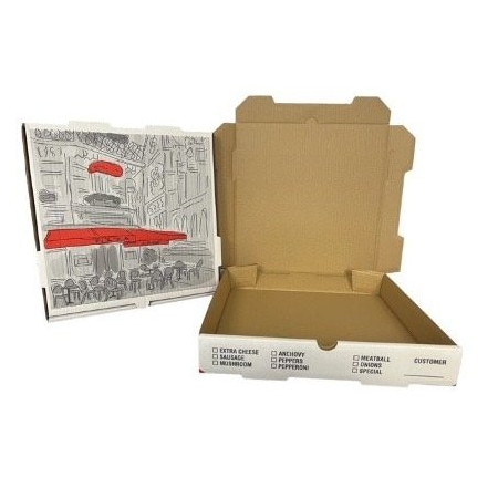 Heritage Bag 12x12x2 White Print Pizza Cafe Box White / Kraft B Flute 300023
