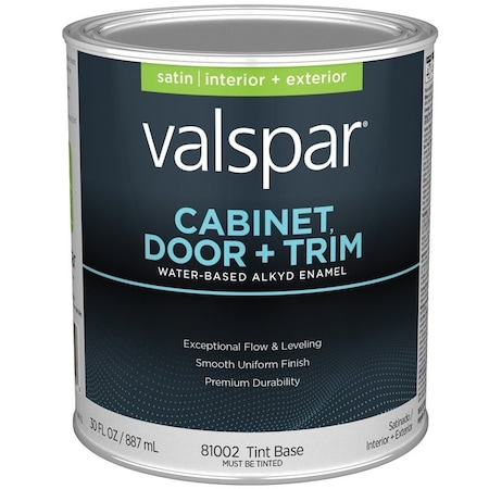 Valspar 8100 Cabinet, Door and Trim Paint Enamel, Water Base, Satin Sheen, Tint Base, 1 qt 028.0081002.005