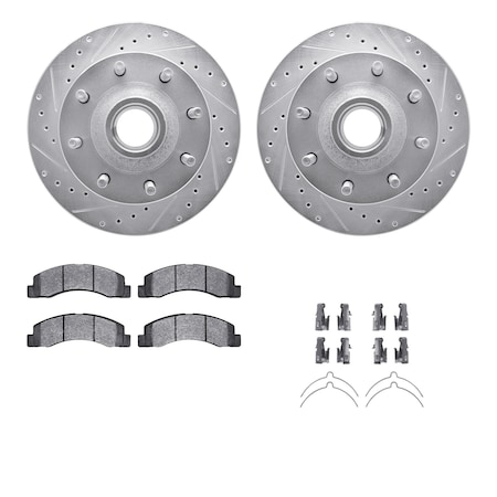 Dynamic Friction Co DFC Brake Rotor - Drilled & Slotted - Silver- Heavy Duty Brake Pad includes Hardware 7412-54077