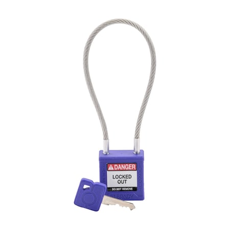 Brady Velocity 8in Compact Cable Lockout Padlocks Nylon 4in Shackle Clearance KD Purple CPPL-PRP-200CB-KD