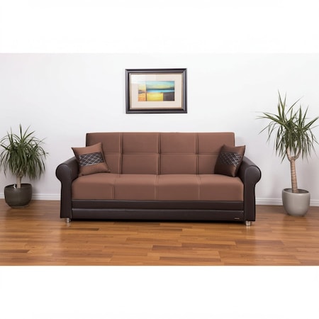 Homeroots 89" Brown Polyester Convertible Futon Sleeper Sofa And Toss Pillows With Storage 607110