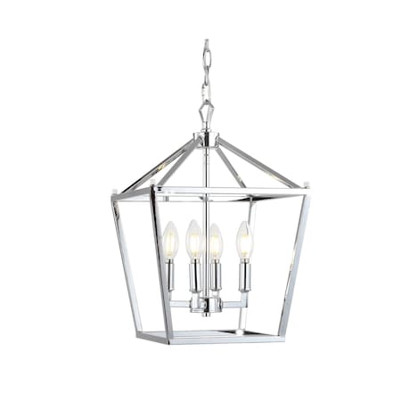 Jonathan Y Pagoda 12" 4-Light Classic Traditional Metal Cage Lantern LED Pendant, Chrome JYL7436C