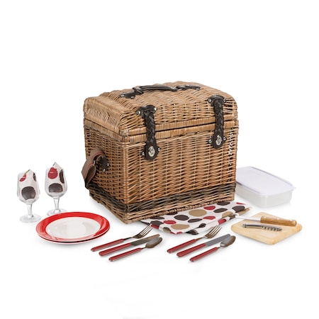 Picnic Time Family Of Brands Yellowstone Picnic Basket, Moka Collection - Brown with Beige & Red Accents 216-76-777-000-0