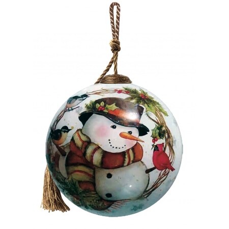 Homeroots Winter Wreath Forest Snowman Hand Painted Mouth Blown Glass Ornament 477546