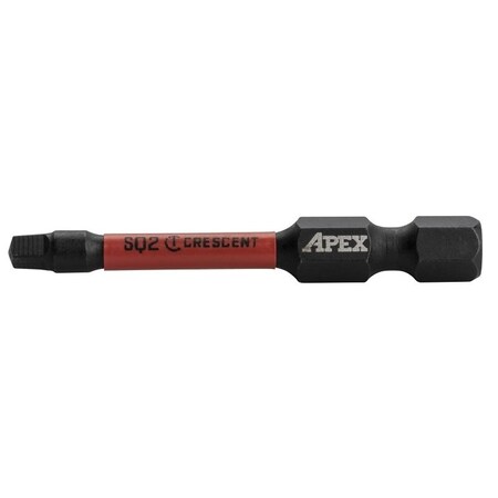 Crescent Apex Vortex Impact Power Bit, 2 Drive, Square Drive, 14 in Shank, Hex Shank, 2 in L, Steel CAVB2SQ2-2
