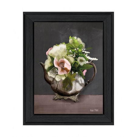 Homeroots Vintage Floral Tea Pot 1 Black Framed Print Kitchen Wall Art 408097