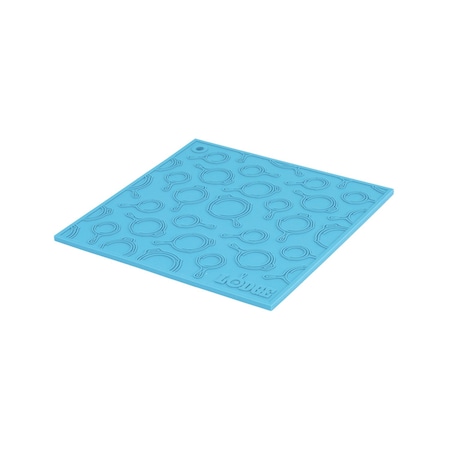 Lodge 7 Inch Square Turquoise Silicone Trivet With Skillet Pattern, 12PK AS7SKT35
