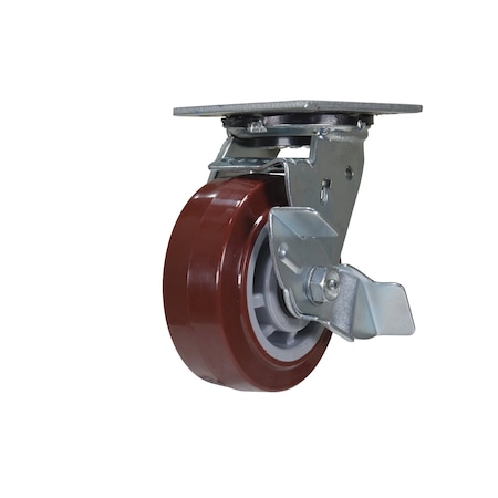 Vestil Polyurethane Swivel With Brake Caster 5 In. Diameter x 2 In. Width 600 lb Maroon/Gray CST-VE-5X2PUP-SWB
