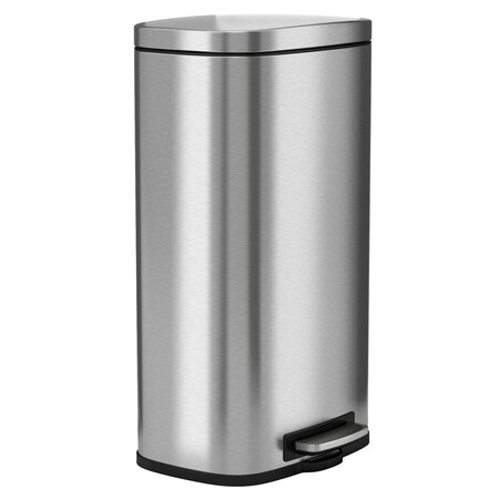 Hls Commercial 8 gal Rectangular Indoor Metal Can, Silver, Step Pedal, Stainless Steel, 14 in HLSS08RFR