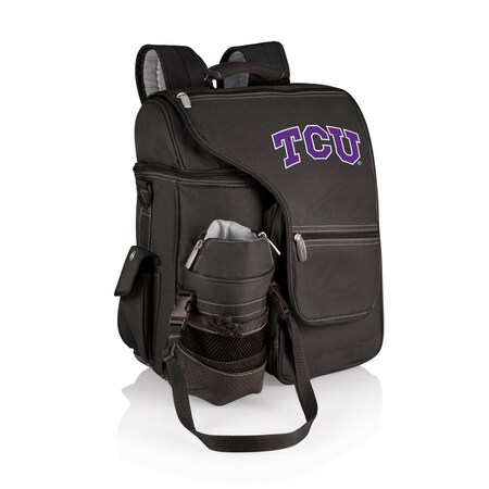 Picnic Time Family Of Brands NCAA TCU Horned Frogs Turismo Backpack Cooler with Water Bottle CarrierBlack 641-00-175-844-0