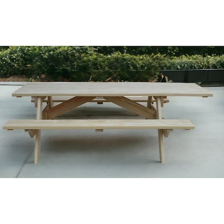 Homeroots 94" Natural Solid Wood Outdoor Picnic Table 525013