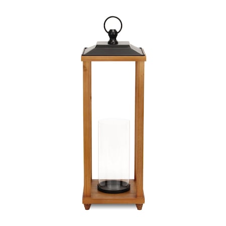 Homeroots 24" Brown And Black Geometric Metal And Solid Wood Floor Lantern Candle Holder 634825