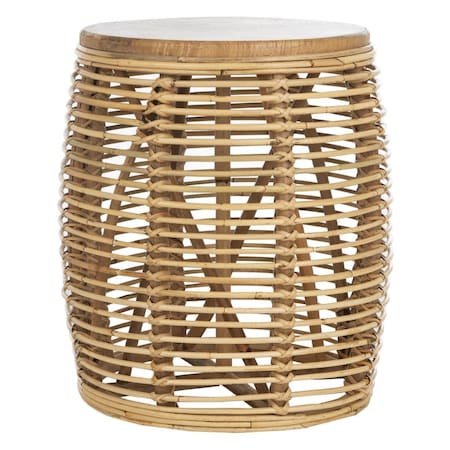 Safavieh Maui Rattan Drum Stool Table, Natural - 18.9 x 17.7 x 17.7 in. STL6500C