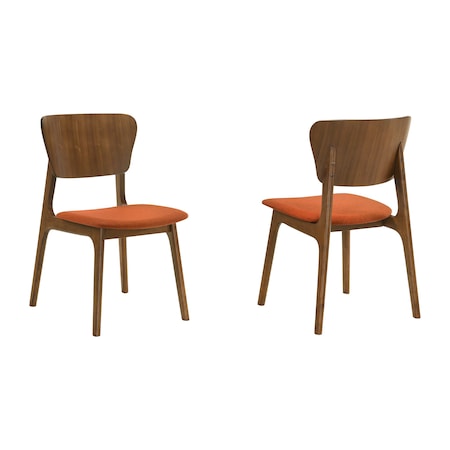 Armen Living Kalia Wood Dining Chair in Walnut Finish with Orange Fabric - Set of 2 LCKACHWAOR