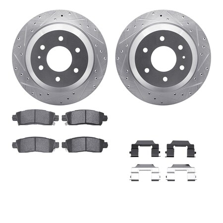 Dynamic Friction Co DFC Rotors-Drilled & Slotted-Silver w/ EURO 5000 Ceramic Brake Pads Incl Hdw 7612-48002