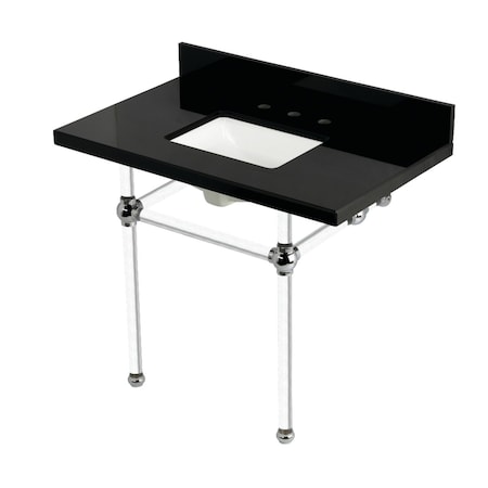 Kingston Brass 36" Black Granite Console Sink with Acrylic Legs, 8-Inch, 3-Hole, Black Granite/Polished Chrome KVPK3630KASQ1