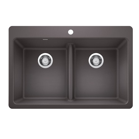 Blanco Liven SILGRANIT 33in 50/50 Double Bowl Dual Mount Kitchen Sink with Low Divide - Cinder 443204