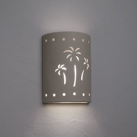 Luxury Lighting Mirage Flats 13 in Tall Ceramic Outdoor Wall Light, Palm Tree Cutouts, Cottonwood Paint Finish, 2PK (2) 102-22B-CW-ud-7-17