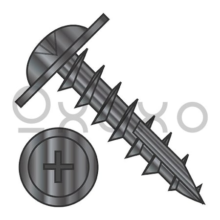 Oxoxo 8-11X1 Phillips #10 Round Washer Hd Deep Thread Wood Screw Type17 Full Thread Black Ox, 7000PK 568582