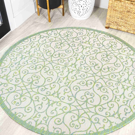 Jonathan Y Madrid Vintage Filigree Textured Weave Cream/Green 5 ft Round Indoor/Outdoor Area Rug SMB107J-5R