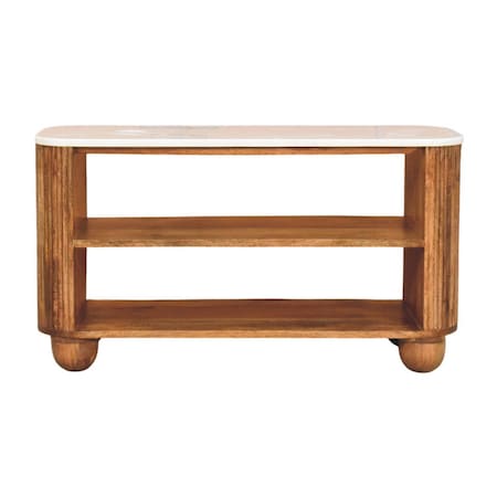 Homeroots 35in Brown Solid Wood Storage Bench With Shelves 723442