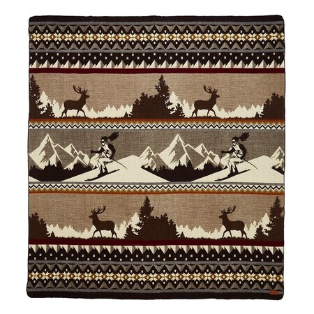 Homeroots Ultra Soft Brown Ski Mountain Handmade Queen Size Woven Blanket 383073