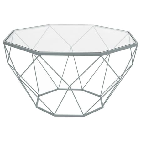 Leisuremod Malibu Large Modern Octagon Glass Top Coffee Table with Geometric Base, Grey MD31GR