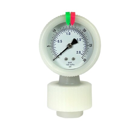 Kodiak Controls PVDF Pressure Gauge, PTFE Diaphragm, 2.5 in Dial, 1/4 in NPT, 0-30 psi KC701LD-ST25-30