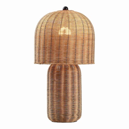 Jonathan Y Minna 22.5" Modern Coastal Woven Rattan Arched LED Table Lamp, Natural Brown JYL5702A