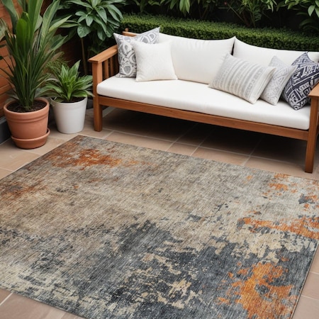 Homeroots 10' X 14' Khaki Gray And Copper Abstract Washable Indoor Outdoor Area Rug 606115