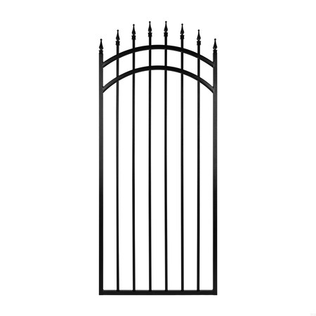 Nuvo Iron 33in Wx68in H Tiger Eye Gate Arched Rails, Self Close Hardware w/Double Side Handle 36in W Openings, ITGA3368