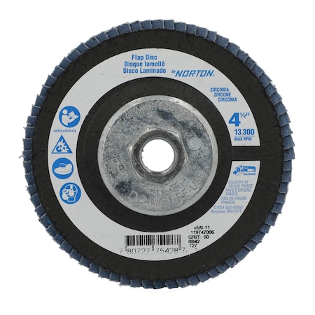Zoro Select Fiber Disc, 4 1/2 in Dia, 5/8in Arbor 78072775428